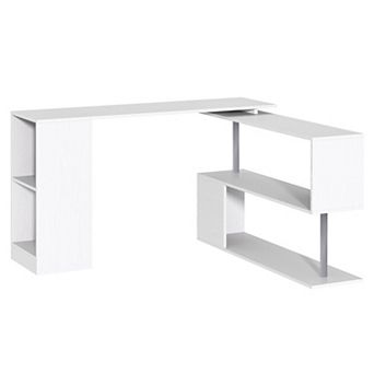 HOMCOM Rotating Corner Table Shelf Combo L-Shaped I-Shape Home Office