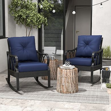 Outdoor Patio Rattan Rock Chair W/ergonomic Design, Aluminum Tube, Black/gray