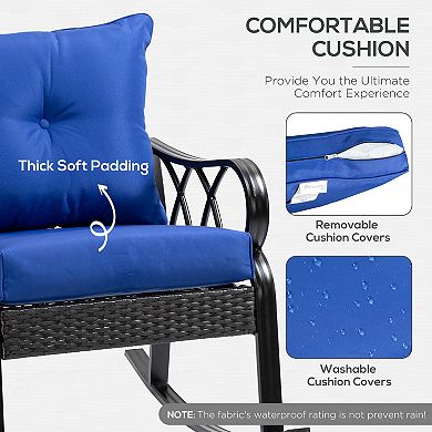Outdoor Patio Rattan Rock Chair W/ergonomic Design, Aluminum Tube, Black/gray