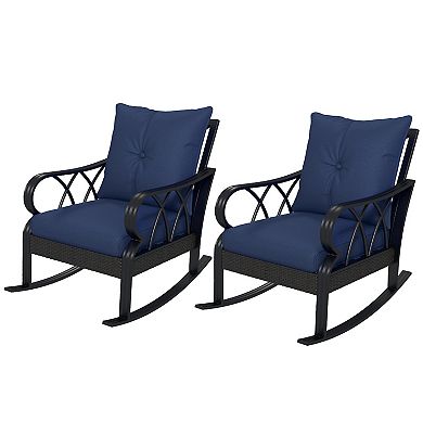 Outdoor Patio Rattan Rock Chair W/ergonomic Design, Aluminum Tube, Black/gray