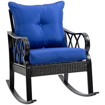 Outdoor Patio Rattan Rock Chair W/ergonomic Design, Aluminum Tube, Black/gray