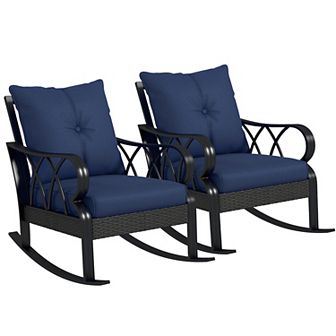 Outdoor Patio Rattan Rock Chair W/ergonomic Design, Aluminum Tube, Black/gray