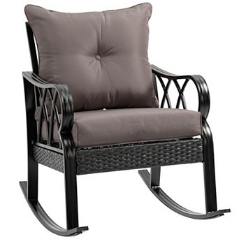 Outdoor Patio Rattan Rock Chair W/ergonomic Design, Aluminum Tube, Black/gray