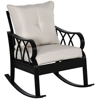 Outdoor Patio Rattan Rock Chair W/ergonomic Design, Aluminum Tube, Black/gray