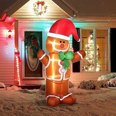 Xmas Season Inflated Gingerbread Man, Air Blown Up, Led Outdoor Decor, 6ft