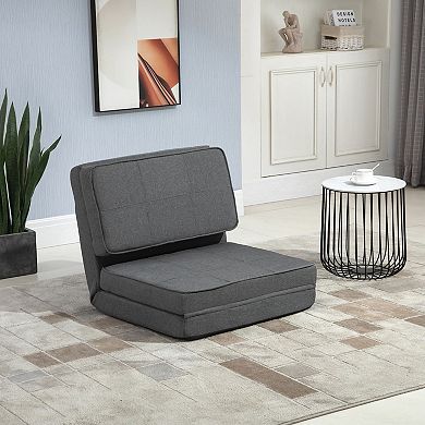 HOMCOM Convertible Flip Chair Folding Upholstered Floor Sofa Adjustable Guest Chaise Lounge Dorm Bed with Metal Frame for Living Room and Bedroom Dark Grey