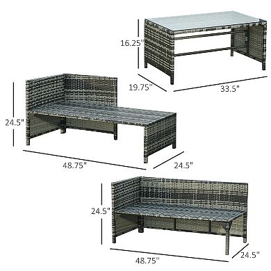 3-piece Wicker Rattan Patio Set, Incl. Sofa, Chair, & Coffee Table, Grey