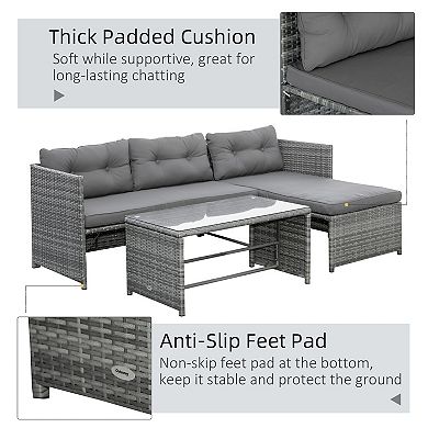 3-piece Wicker Rattan Patio Set, Incl. Sofa, Chair, & Coffee Table, Grey