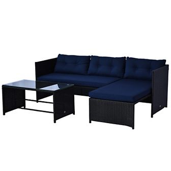 3 pc Wicker Rattan Patio Set, Incl. Sofa, Chair, & Coffee Table, Grey