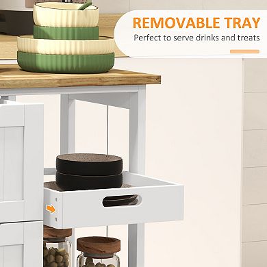 HOMCOM Rolling Kitchen Island Utility Serving Cart with Shelves and Drawers