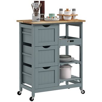 HOMCOM Rolling Kitchen Island Utility Serving Cart with Shelves and Drawers
