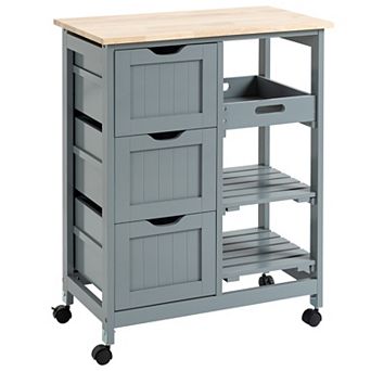 HOMCOM Rolling Kitchen Island Utility Serving Cart with Shelves and Drawers