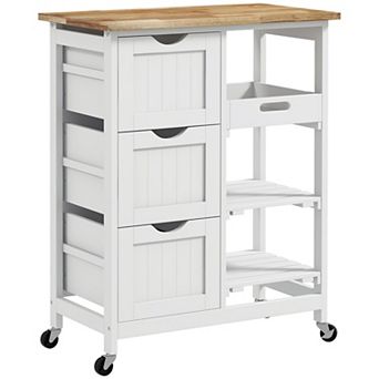 HOMCOM Rolling Kitchen Island Utility Serving Cart with Shelves and Drawers