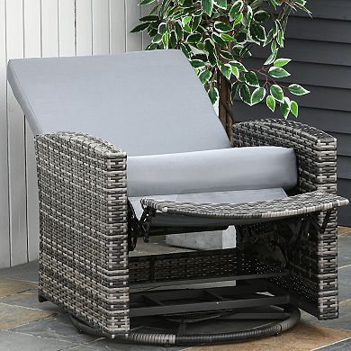 Outsunny Patio PE Rattan Wicker Recliner Chair with 360 degree Swivel Soft Cushion Lounge Chair for Patio Garden Backyard Light Blue