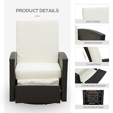 Outsunny Patio PE Rattan Wicker Recliner Chair with 360 degree Swivel Soft Cushion Lounge Chair for Patio Garden Backyard Light Blue