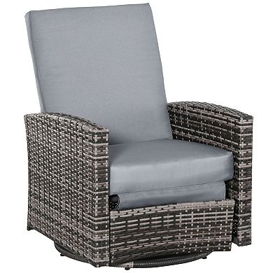 Outsunny Patio PE Rattan Wicker Recliner Chair with 360 degree Swivel Soft Cushion Lounge Chair for Patio Garden Backyard Light Blue
