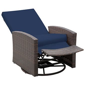 Outsunny Reclining Rattan 360° Swivel Chair Cushioned Recliner