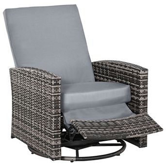 Reclining Rattan 360° Swivel Chair, Outdoor Patio Cushioned Recliner Orange