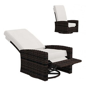 Outsunny Reclining Rattan 360° Swivel Chair Cushioned Recliner