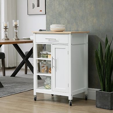 Portable Kitchen Island Storage Cabinet W/ Adjustable Shelf & Towel Rack, Grey