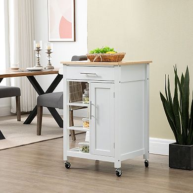 Portable Kitchen Island Storage Cabinet W/ Adjustable Shelf & Towel Rack, Grey