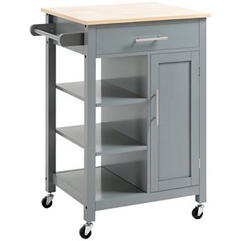 Portable Kitchen Island Storage Cabinet W/ Adjustable Shelf & Towel Rack, Grey