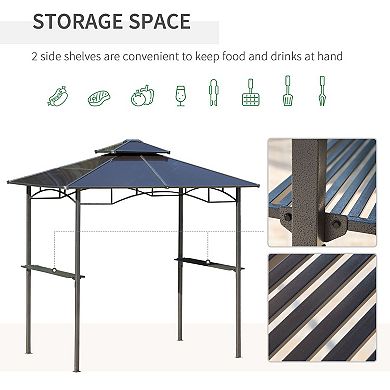8' X 5' Barbecue Grill Gazebo Tent Bbq Canopy W/ Side Shelves Pc Roof, Brown