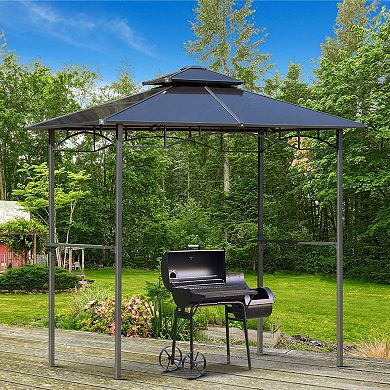 8' X 5' Barbecue Grill Gazebo Tent Bbq Canopy W/ Side Shelves Pc Roof, Brown