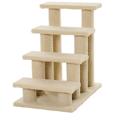 PawHut 25" 4 Step Multi Level Carpeted Cat Scratching Post Pet Stairs Light Brown
