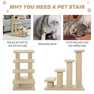 PawHut 25" 4-Step Carpeted Cat Scratching Post Pet Stairs