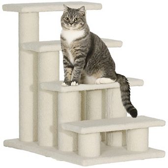 PawHut 25" 4-Step Carpeted Cat Scratching Post Pet Stairs