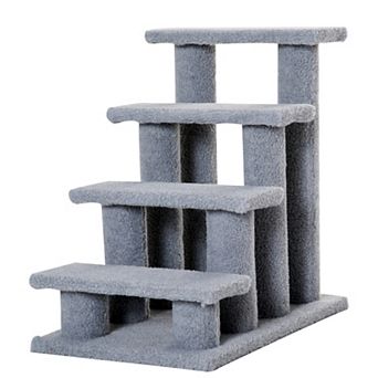 PawHut 25" 4 Step Multi Level Carpeted Cat Scratching Post Pet Stairs  Grey