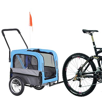 Aosom Elite Jr Dog Bike Trailer 2 In 1 Pet Stroller Cart Bicycle Wagon Cargo Carrier Attachment for Travel with 360 Degree Swivel Wheels and Large Easy Entry Blue