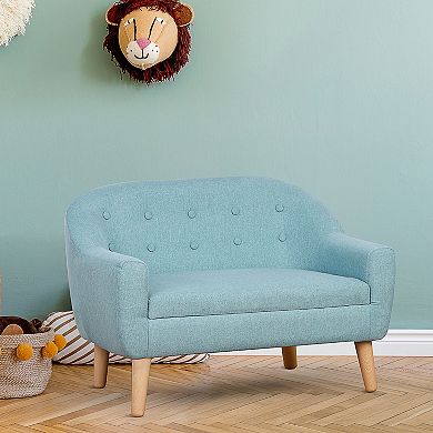 Qaba 2 Seat Kids Sofa Linen Fabric and Wooden Frame Sofa for Kids and Toddlers Ages 3 6 11" High Seat Grey