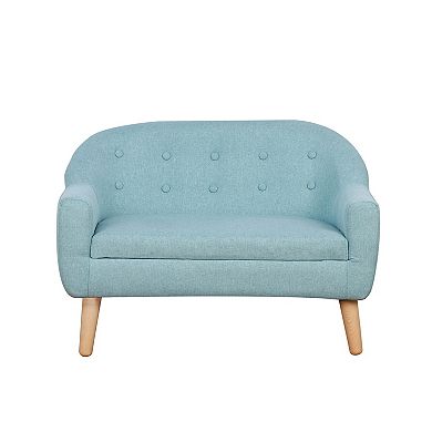 Qaba 2 Seat Kids Sofa Linen Fabric and Wooden Frame Sofa for Kids and Toddlers Ages 3 6 11" High Seat Grey
