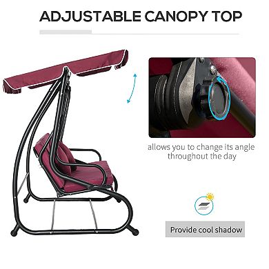 Outsunny 3 Seat Outdoor Free Standing Covered Swing Bench with Comfortable Cushioned Fabric and Included Canopy Black