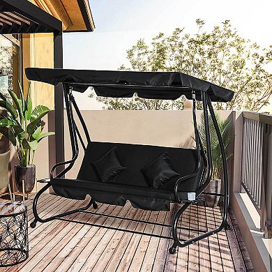 Outsunny 3 Seat Outdoor Free Standing Covered Swing Bench with Comfortable Cushioned Fabric and Included Canopy Black