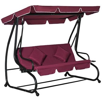 Outsunny 3 Seat Outdoor Free Standing Covered Swing Bench with Cushioned Fabric