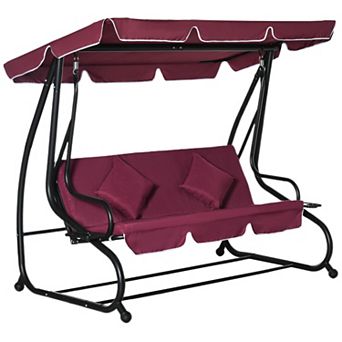 Outsunny 3 Seat Outdoor Free Standing Covered Swing Bench w/ 2 Pillows