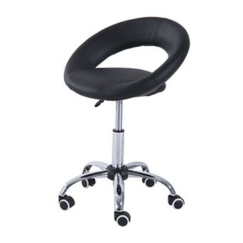 HOMCOM Crescent Rolling Salon Stool with Adjustable Height Breathable Open Back Foam Cushion Seat and 5 Caster Wheels Black