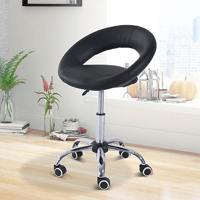 HOMCOM Crescent Rolling Salon Stool with Adjustable Height Breathable Open Back Foam Cushion Seat and 5 Caster Wheels Black