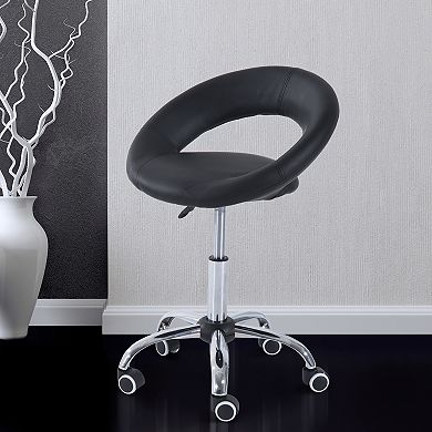 HOMCOM Crescent Rolling Salon Stool with Adjustable Height Breathable Open Back Foam Cushion Seat and 5 Caster Wheels Black