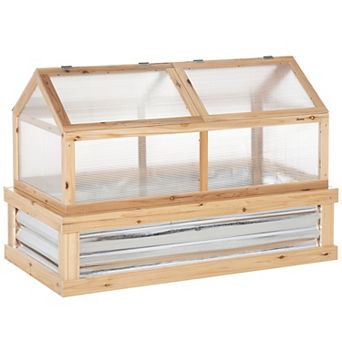 Outsunny Raised Garden Bed with Greenhouse Wooden Cold Frame