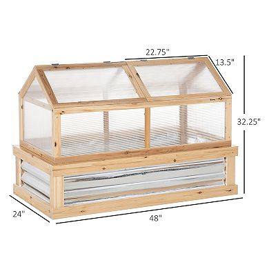 Raised Garden Flower Bed Kit W/ Greenhouse Wooden Cold Frame Planter, Natural