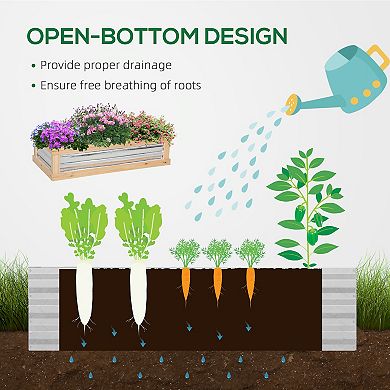 Raised Garden Flower Bed Kit W/ Greenhouse Wooden Cold Frame Planter, Natural