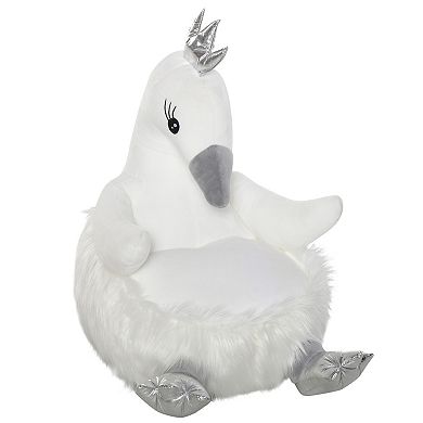 Qaba Stuffed Animal Sofa Armrest Chair Cartoon Storage Bean Bag Chair for Kids with Cute Swan Flannel PP Cotton 22" x 16" x 22" White