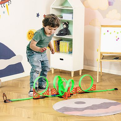 Qaba Track Builder Loop Kit Criss Cross Track Set Starter Kit with Pull back Cars for 3 6 years old Boys and Girls Green