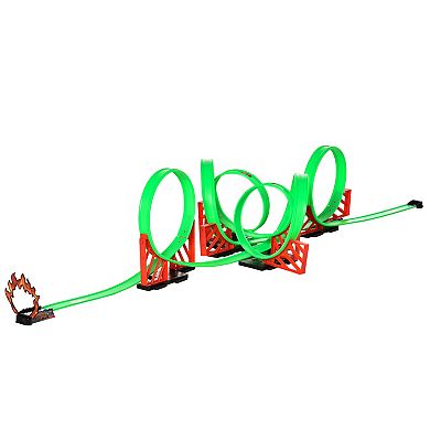 Qaba Track Builder Loop Kit Criss Cross Track Set Starter Kit with Pull back Cars for 3 6 years old Boys and Girls Green