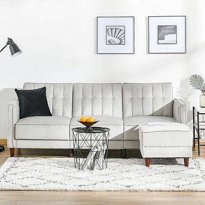 HOMCOM Upholstered L Shaped Sofa Bed Reversible Sectional Recliner Sofa Set Velvet Touch Sleeper Futon with