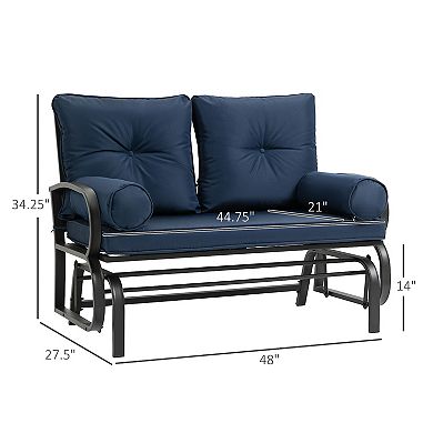 Outsunny 2 Person Outdoor Glider Chair Patio Double Rocking Loveseat with Steel Frame and Cushions for Backyard Garden and Porch Khaki